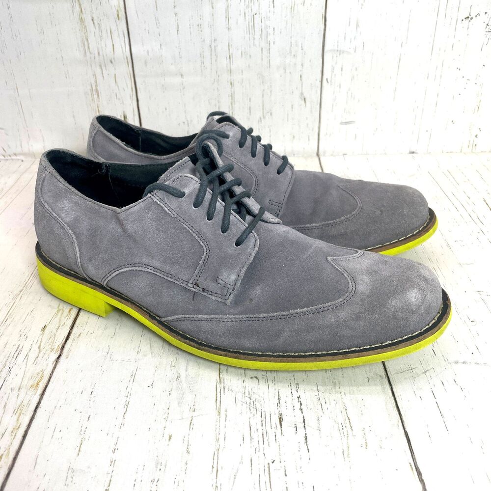 Cole Haan Mens Suede Bright Yellow Sole Wingtip Oxford Dress Shoes Gray Size 8.5